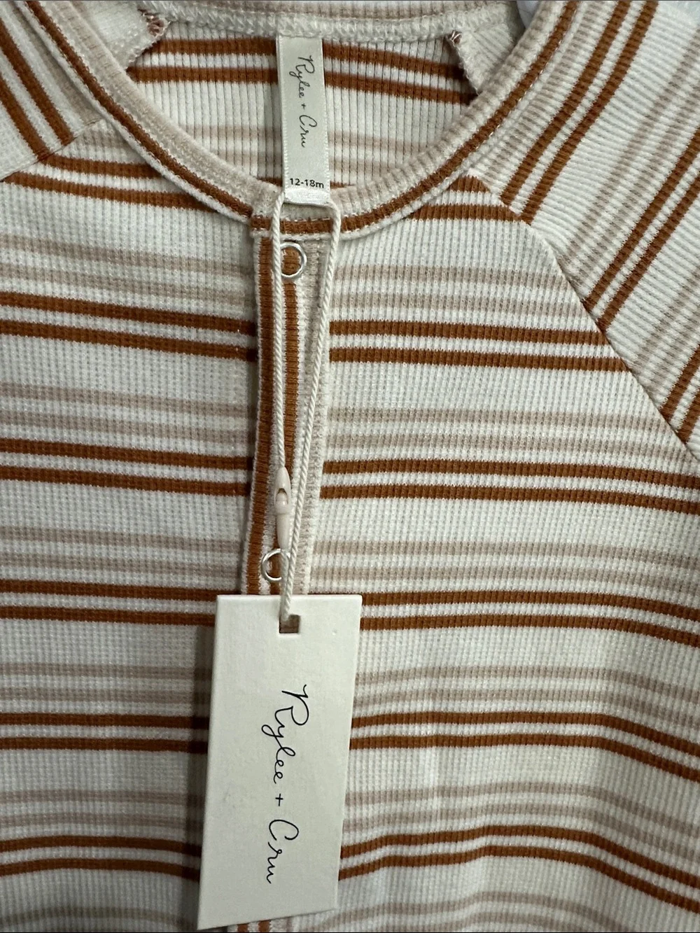 NWT Rylee + Cru Organic Cotton Ribbed Romper 12-18M Cinnamon Oat Stripe